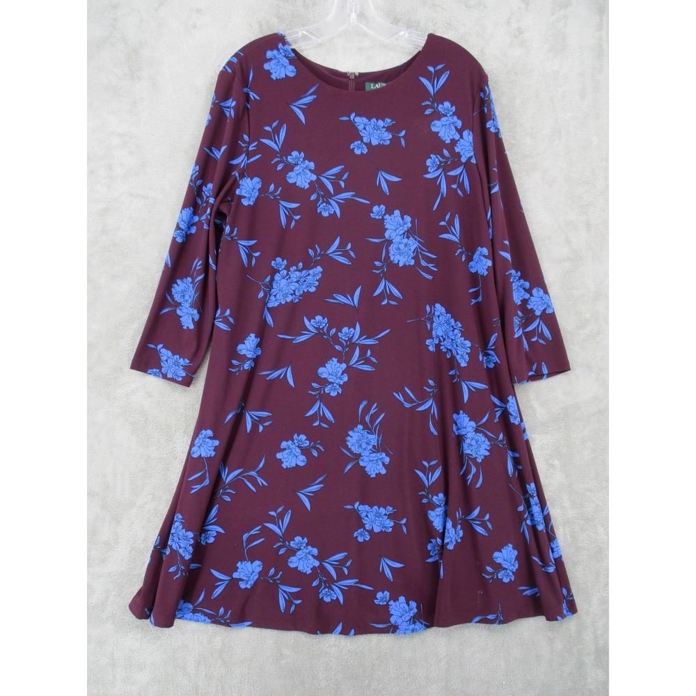 Ralph Lauren‎ LRL Dress Womens 16 Floral Career Knit Office Stretch Wedding Blue
